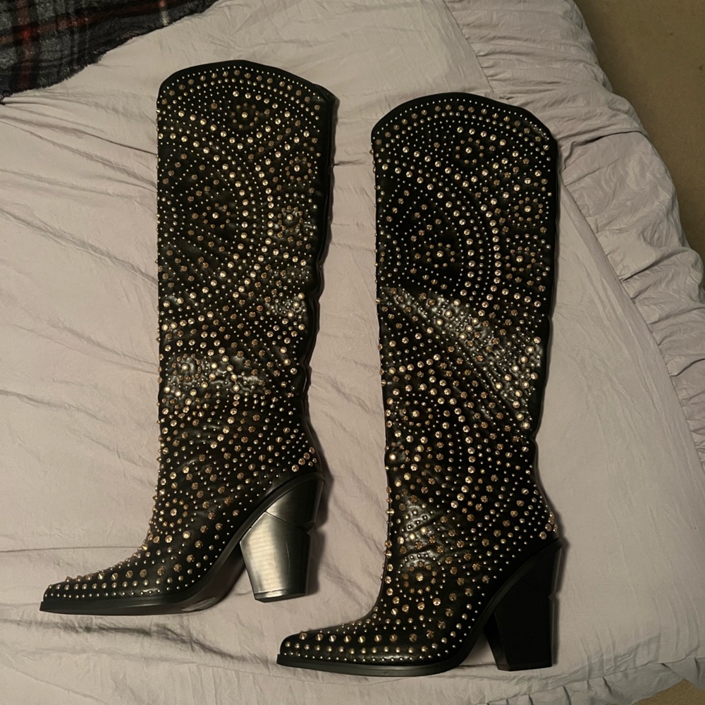 Azalea Wang knee high studded boots